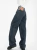 Jeans para mujeres Jeans de color azul oscuro Jeans de cintura alta vintage recta pantalones de mezclilla holgada recta