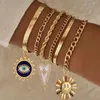 Charm Bracelets Cute Heart Sun Flower Evil Blue Eye Charms Bracelet For Women Stainless Steel Chain Copper CZ Gold Color Dangle Wrist Bangle