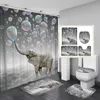 Cortinas padrão de elefante cortina de chuveiro à prova d' água tapete de banheiro tampa de vaso sanitário tapetes antiderrapantes conjunto de tapete de banheiro