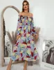 Lässige Kleider Sommer-Blumen-Feiertags-Kleid Tropical Pirnt One-Shoulder-Frauen Y2k Ropa Mujer Verano 2023 Split Loose Beach Outing