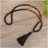 Pendant Necklaces 108 Prayer Beads Mala Tassel Necklace Healing Tiger Eye Stone Beaded Black Onyx Yoga Meditation Gift Drop Dhgarden Dh0H9
