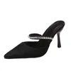 Sandalet Siyah Yüksek Topuklu Ayakkabı S Bahar Stiletto Saçlı Ayak Pompaları Saten Glitter Katırları 230503