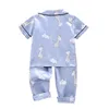 Schlafanzug Sommer Kinder Schlafanzug Set Mädchen Jungen Stich Pyjama Giraffe Nachtwäsche 2 STÜCKE Kurzarm Bluse Oberteile Nachthose Pyjama Set 230503