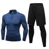 Ensembles de course Fanceey 2pcs Sportswear Homme Bodybuilding Survêtement Hommes Sport Wear Rashgard Kit Hommes Costumes De Sport Fitness Compression Sous-Vêtements