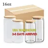 USA Stock 16oz Glass Mugs Sublimation Blanks Clear Frosted Beer Can Borosilicate Tumblers Mason Jar Cups With Plastic Straw 0503