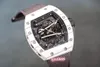 Bbr Factory RichasMille Designer Watch Mechanical RM6101 NTPT white composite carbon fiber material with allinone sapphire crystal glass mirror natural rubbe