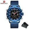 Нарученные часы бизнес -кварцевые часы Men Luxury Dual Time Analog Digital Clock Casual Sports Reloj Строка из нержавеющей стали NF9153