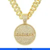 hip hop necklace for mens gold chain iced out cuban chains Full Diamond Letter Disc Pendant Cuban Chain Necklace Hiphop