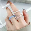 Band Rings Korean Fashion Acrylic Set for Women 3st Estetic Light Color Harts Pärled Elastic 2023 Bridal Wedding Party Jewelry Y23