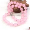 Catene 10 mm rotondo giade rosa calcedonio collana di cristallo pietra naturale donne ragazze cravatte fatte a mano gioielli di moda fai da te Ma Dhgarden Dhc7U