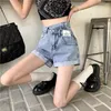 Shorts pour femmes Solid Shorts Denim Femme Été Asymétrique Sertissage Distressed Ulzzang Taille Haute Poche Zippée A-line All-match Casual Trendy 230503