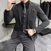 Men's Suits Blazers Jacket Vest Pants High-end Brand Boutique Fashion Solid Color Mens Casual Business Suit 3Piece Set Groom Wedding Dress 230503