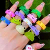 Anillos de banda Linda rana para amante resina de arcilla polimérica acrílico mujeres niñas pareja anillo verano moda Animal joyería regalos Y23