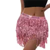 Kjolar kvinnor sexig mag kjol paljetterad frans miniskirt med justerbara midjeband mini kjol för dansföreställning rave party 230503
