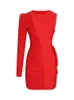 Casual jurken sexy o-neck een schouder met lange mouwen met lange mouwen mini-jurk elegant rood mesh geplooide veter bodycon beroemde runway party