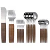 Geschirr-Sets 30-teiliges Edelstahl-Abendessen, Goldimitation, Holzgriff, Geschirr, Messer, Kaffeelöffel, Gabel, Besteck, Geschirr, Besteck, 230503