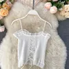 Camisoles Tanks Girls Vest Sweet Fresh Ruffle Short Sexy Cross Sling Spaghette Ins Summer Women Slim Cami Homme Ulzzang Crop Tops Veste 230503