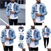 Men'S Jackets Adisputent Men Jeans Coat 2021 Autumn Mens Jacket Fashion Casual Denim Plus Size Blue Color Lapel Ripped Jean X0710 Dr Dhj9L