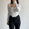 T-shirt da donna Camicette autunnali quadrate a maniche lunghe con scollo a U profondo da donna Camicette da donna per maglioni pullover grandi X