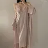 Vêtements de nuit pour femmes Jxgarb Satin Robe Set Sexy Women Casual Intimate Lingerie Faux Silk Nightdress Kimono Peignoir Robe V-Neck Nightwear