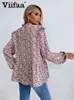 T-Shirt Viifaa Leopard Print Fashion Spring 2022 Blouses Women Long Sleeve Top Keyhole Back Casual Ladies Shirts Elegant