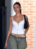 티셔츠 weekeep 단단한 흰색 밀크 메이드 코르셋 탑 빈티지 zip up bodycon strap crep tops 여자 캐주얼 패션 스트리트웨어 카미 여름
