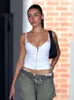 T-shirt Weekeep Effen Wit Melkmeisje Corset Top Vintage Zip Up Bodycon Strap Crop Tops Dames Casual Mode Streetwear Camis Dame Zomer