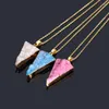 Colares pendentes Triângulo Crystal Druzy Natural Stone for Women Fashion Gold Color Link Chain Colar Feminino Jóias