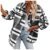 Fur Women's Vintage Brushed Plaid Shirts Long Sleeve Flannel Lapel Button Down Pocketed Shacket Flannel Jacket Coats Winter spring