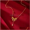 Pendentif Colliers Mignon Vent Papillon Femmes Filles Chaîne Véritable Or 18K Couleur Amour Clavicule Niche Fée Jolie Petite Amie Gi Dhgarden Dhj1P