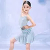 ステージウェアベイビーブルーラテンダンスドレス夏のレオタードスカート衣装チャチャ練習サンバルンバパフォーマンスコスチュームYS4018
