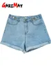 Shorts femininos garemay shorts jeans femininos clássico vintage de cintura alta azul perna larga feminina vegetação de verão jeans para mulheres 230503