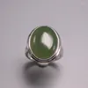 Cluster Rings Solid S925 Sterling Silver Ring Women Luck Green Jasper Oval 22mmW US6-8 Gift