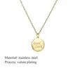 Pendentif Colliers De Mode En Acier Inoxydable D'or Collier Bijoux Pour Femmes Bonne Chance Rond Brillant Chanceux Femme Cercle