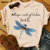 Kvinnors T-skjortor plus storlek Dragonfly Printing O-Neck T-shirts för kvinnor Tees Tops Kvinna 2023 Summer Fashion Loose Tshirt Casual Clothing