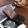 Carteras hechas a mano de cuero genuino para hombre, billetera con remaches Vintage con bolsillo para monedas, estuche para tarjetas de dinero corto Crazy Horse