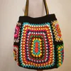 Bolsas originales de crochet hechas de crochet multicolor de hombro afghan vintage estilo étnico bolso de compras de compras para mujer kintting de bricolaje