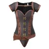 Bustiers Corsets Gothique Steampunk Vêtements Femmes Plus La Taille Vintage Pu Corset En Cuir Brun Survêtement Bustier Corselet Overbust Tops