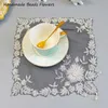 Matten Top Black Lace Beads Tafel Plaats Mat Pad Doek Handembroidery Cup Doaster Coaster Christmas Poinsettia Flower Placemat Kitchen Z0502