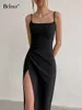 Casual jurken BCLout Sexy Black Dress Women Herfst Spaghetti Strap Party Backless Split bodycon jurk enkellengte elegante avondjurk 2022 P230407