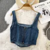 Camisoles Tanks Vintage Denim Tanks Camis for Women Onnipotente Casual Senza maniche Zipper Spliced Femme Corset Crop Tops Elegant Chic Tank Camisoles 230503