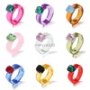 Band Rings 2023 Trend Colorful Women's Resin Mood Ring Vintage Simple Acrylic With Rhinestone Geometric Hip Hop Plastic Jewelry Y23