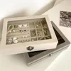 Bolsas para joias Visor de veludo Bandeja organizadora Porta-caixa Tampa à prova de poeira Anel Brinco Estojo de armazenamento Vitrine Caixas de embalagem