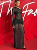 Casual Dresses Long Sleeve Bodycon Mesh See Through Maxi Dress Women Sexy Backless Party Club Evening Birthday Long Dresses 2023 Spring Black P230322