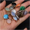 Charmes En Gros Plat Ovale Pierre Naturelle Connecteur Quartz Rose Yeux De Tigre Pendentif Diy Pour Druzy Collier Boucles D'oreilles Ou Fabrication De Bijoux Dhlta