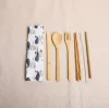 Sets Houten Servies Bamboe Theelepel Vork Soep Mes Catering Bestek Set Met Doek Zak Keuken Koken Gereedschap Gebruiksvoorwerp