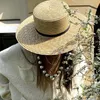 Chapéus de aba larga decoração de pérola chapéu de sol para mulheres de jazz liso de jazz fedoras panamá visor praw menina de palha de praia Presentes de luxo de praia eger22