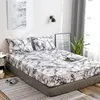 Sätt Nordic Mirco Fiber Marmor Print Monterat Bed Sheet Single Elastic Band Double Bed Linne Hem Mjukt bekvämt King Size Bedlak