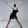 Abbigliamento da palcoscenico Nero senza maniche Salsa latina Tango Performance standard Abiti da ballo Samba Cha Abito da ballo per donna