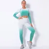 Laufsets Damen Fitness Leggings Top Trainingsbekleidung Gym Sport Schlank Yoga Set Übungszug Bodybuilding Shirt Hose 6312